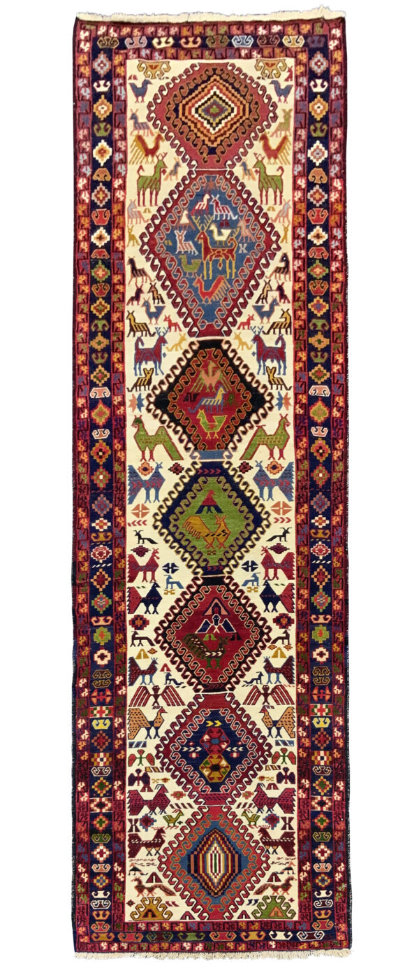 Rug# 10488, Azarbaiejan Saumak, wool & silk on cotton foundation, c.1980, Persia, size 281x83 cm (1) - Copy