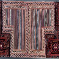 Rug# 10493, Antique Luri Saumak & kilim Tacheh or Grain bag-face, c.1920, Persia, size 191x90 cm (3)