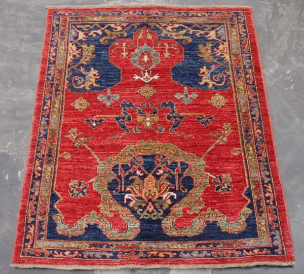 Rug# 26221, Afghan Turkaman weave, reweave of a 16th c Ushak Prayer rug at Berlin museum Size 127x100 cm (2)