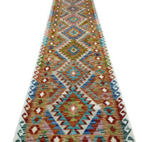 Rug# 26409, Afghan vegetable dye Maimaneh Kilim runner, size 386 x 82 cm (2)