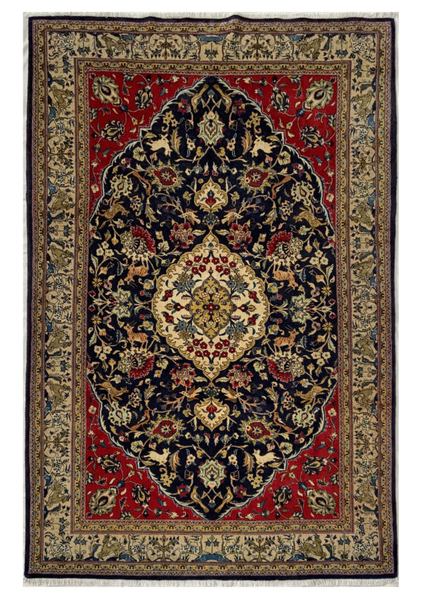 Rug# 10059, Master-weave Vintage Qum, fine woo pile, circa 1940, Medallion tree of life, immaculate, Persia, size 308x190cm (2)