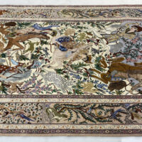 Rug# 10100, Masterweaver Pictorial Isfehan, signed Moeeshi, c.1980, silk base and inlay, 900,000 KPSQM, Persia, size 221x145 cm (6)