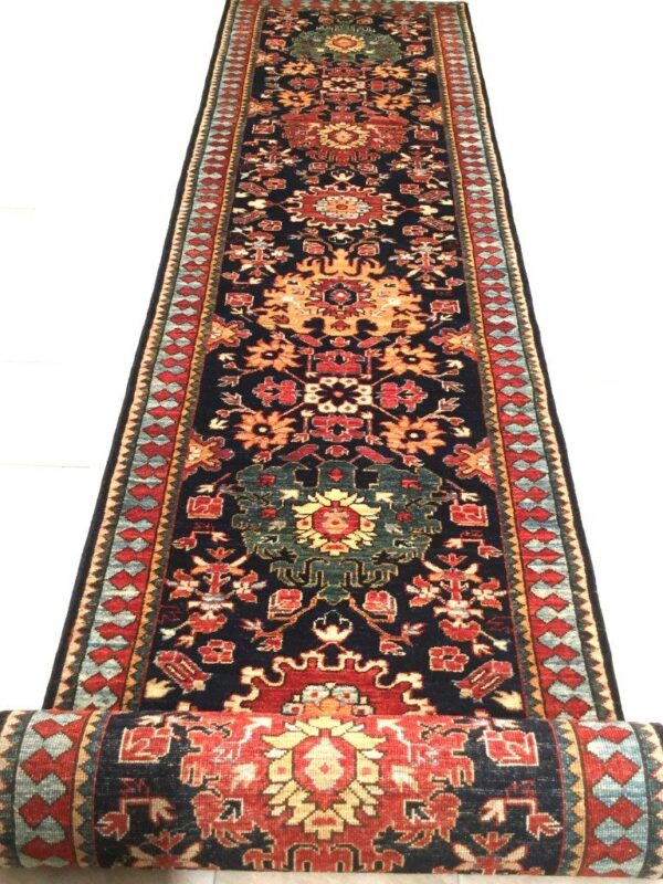 Rug #25971, Afghan Turkaman weave, Antique caucasian design, Hand spun wool pile with natural vegetable dyes, Mazar-Shar, 598x81cm, $5300, on special $2200