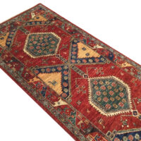 Rug# 26382 Afghan Turkaman weave, 19th Caucasian inspired, hand spun wool, Vegetable dyes, size 508x88 cm (5)