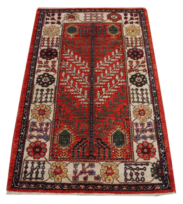 Rug# 26458 Afghan Turkaman weave , circa 2010, vegetable dyes, all wool, 19th c Caucasian inspired, size 143x90 cm (2)