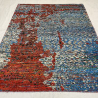Rug# 30150, Recycled sari-silk hand knots rug in a modern Ikat design, India, c.2000 , size 230x160 cm, RRP $2000, Special price $500 (2)
