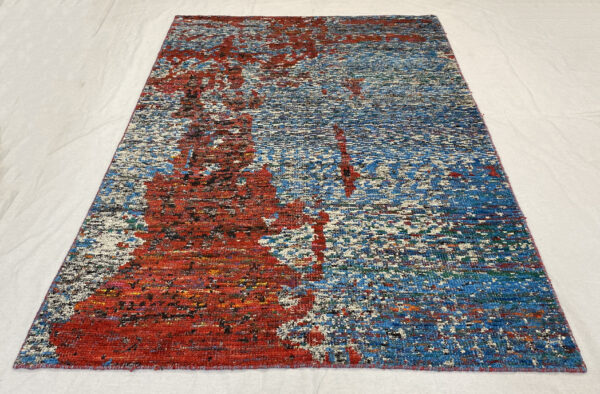 Rug# 30150, Recycled sari-silk hand knots rug in a modern Ikat design, India, c.2000 , size 230x160 cm, RRP $2000, Special price $500 (2)