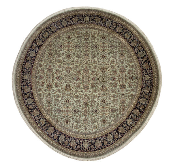 Rug# 31232, Fine Srinagar, 100% silk pile on a cotton warp and weft, Classic Kashan design design, Kashmir , India, Size 248 cm round (2)