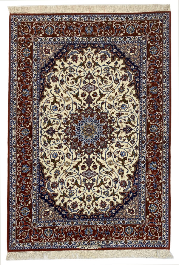 Rug# 10239, Isfehan, Kork-wool & silk pile, silk foundation, 900k KPSQM, Signed Sairafian, c.1990, Persia, size 203x132 cm (2)