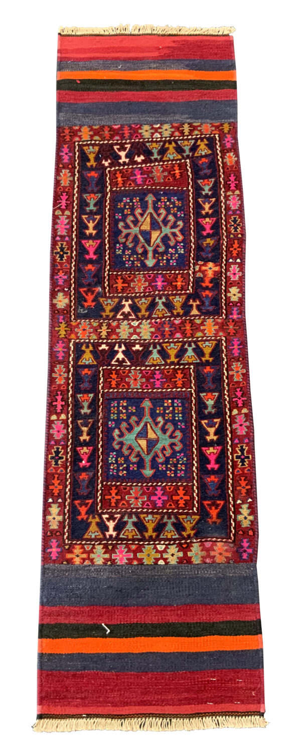Rug# 10458, Antique Azari-Saumak, circa 1920, khorjeen face, all wool, Rare & collectable, Persia, size 190x52 cm (1)
