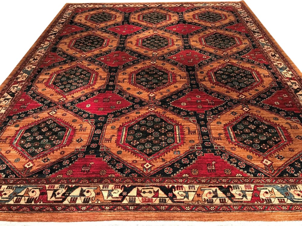 Rug# 25261, Afghan Turkaman weave Caucasian design, natural dyes, hand spun wool pile, size 302x244 cm (2)