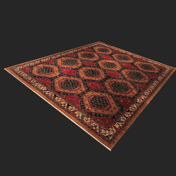 Rug# 25261, Afghan Turkaman weave Caucasian design, natural dyes, hand spun wool pile, size 302x244 cm