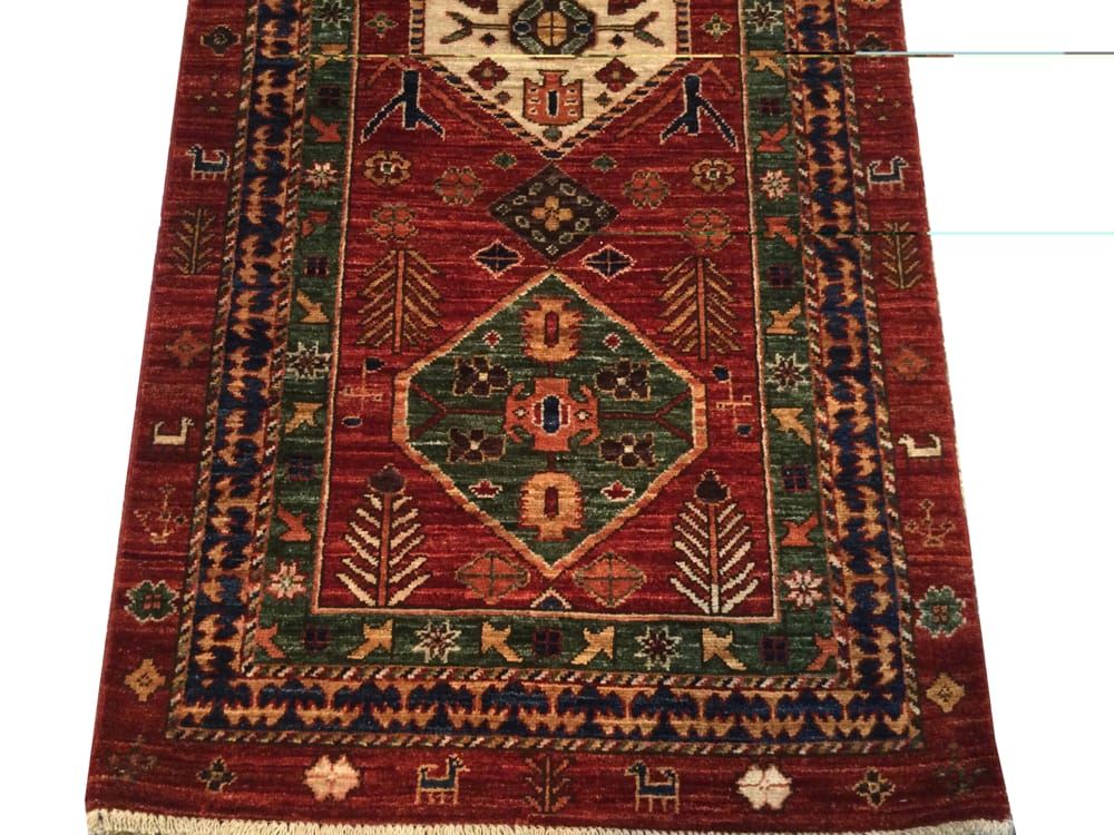 Rug# 26384 Afghan Turkaman weave, 19th Caucasian inspired, hand spun wool, Vegetable dyes, size 309x82 cm (3)