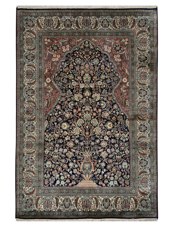 Rug# 31212, Fine Srinagar, 100% silk pile on a cotton warp and weft, Tree of life design,, Kashmir , India, Size 192x126 cm