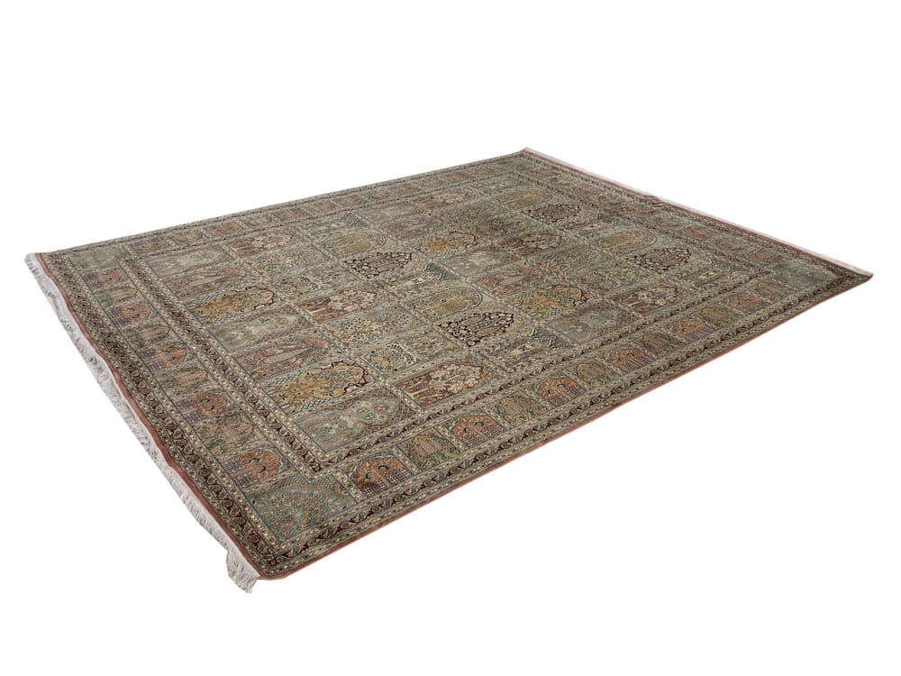 Rug# 31230 Fine Srinagar, 100% silk pile on a cotton warp and weft, Garden design, Kashmir , India, Size 305x238 cm (3)
