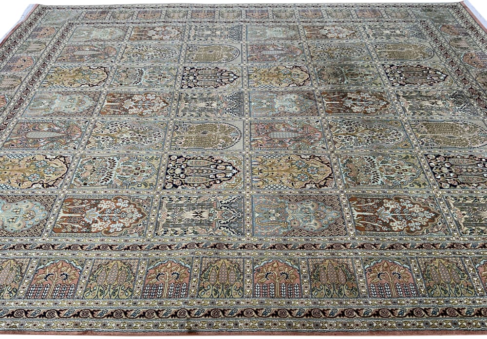 Rug# 31230 Fine Srinagar, 100% silk pile on a cotton warp and weft, Garden design, Kashmir , India, Size 305x238 cm (5)