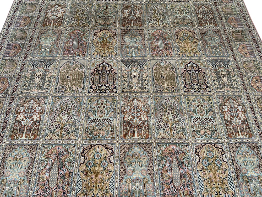 Rug# 31230 Fine Srinagar, 100% silk pile on a cotton warp and weft, Garden design, Kashmir , India, Size 305x238 cm (7)