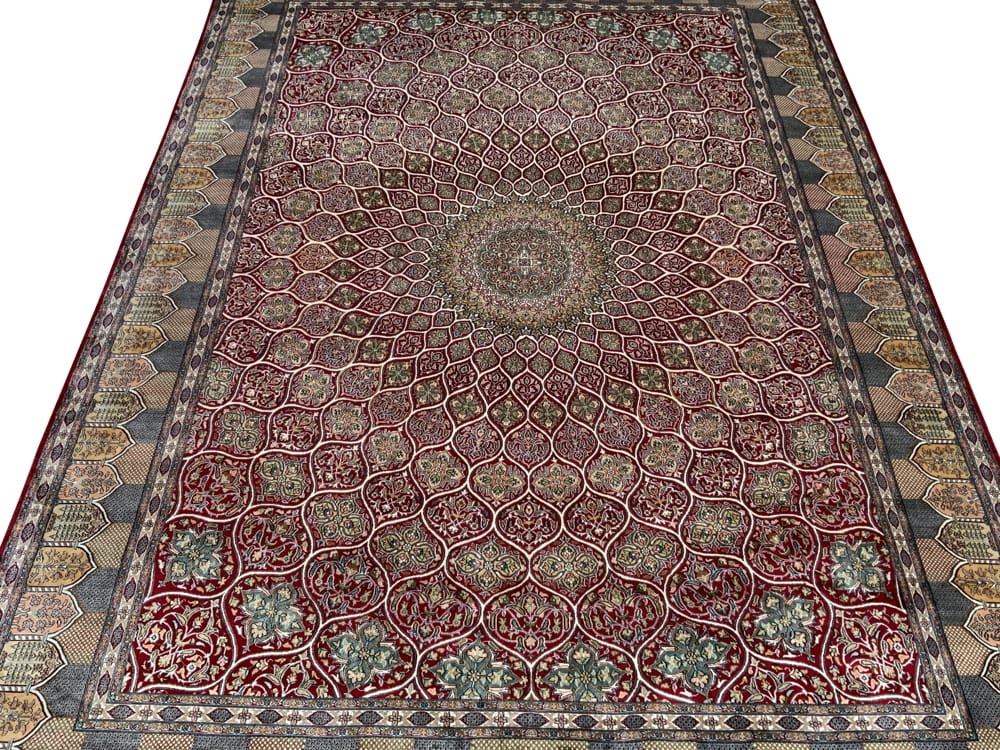 Rug# 31236, Fine Srinagar, 100% silk pile on a cotton warp and weft, Dome design, Kashmir , India, Size 386x275 cm (2)