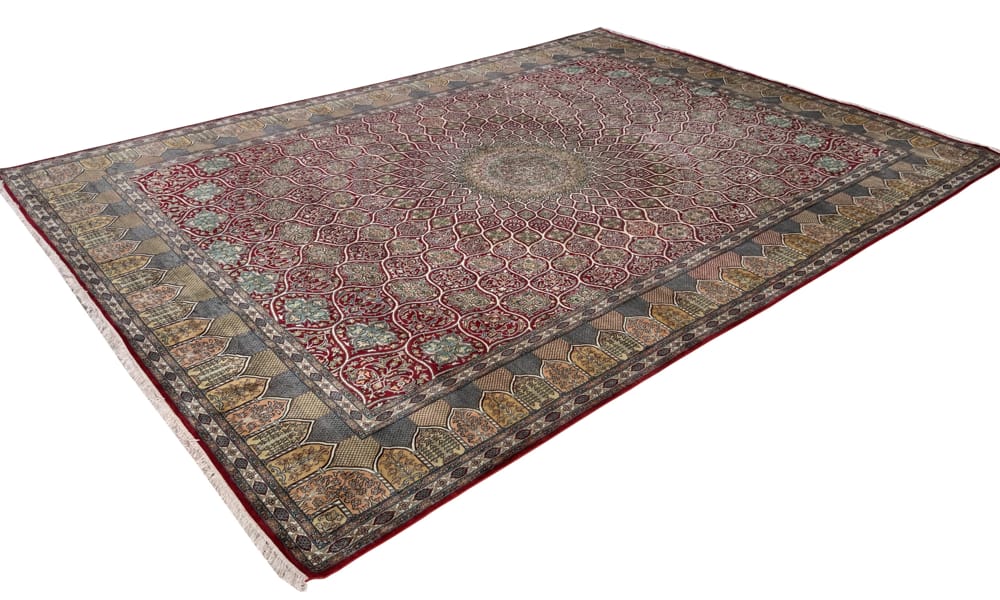 Rug# 31236, Fine Srinagar, 100% silk pile on a cotton warp and weft, Dome design, Kashmir , India, Size 386x275 cm (5)
