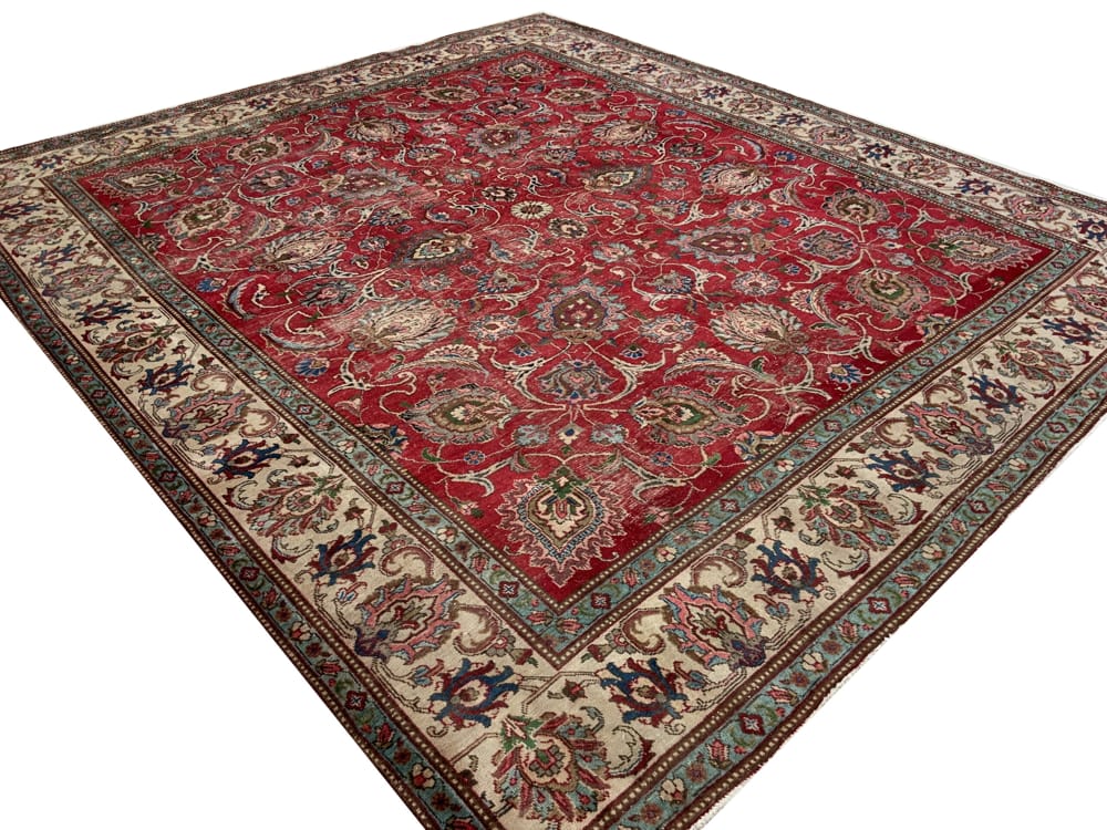 Rug# 10231, Tabriz , circa 1950, distressed pile, Safavid all over floral design, wool pile, 400,000 KPSQM, Persia, size 350x310 cm (3)