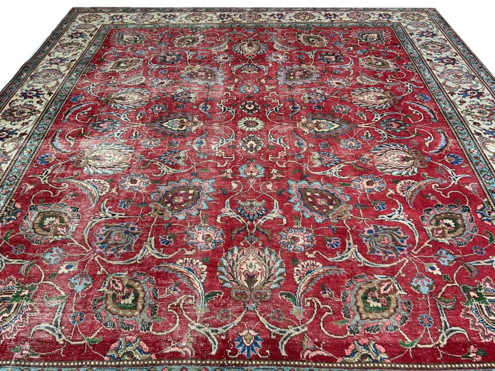 Rug# 10231, Tabriz , circa 1950, distressed pile, Safavid all over floral design, wool pile, 400,000 KPSQM, Persia, size 350x310 cm (4)