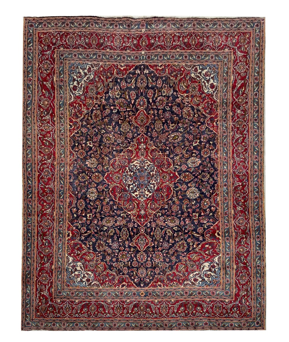 Rug# 10266, Kashan , circa 1970, immaculate condition, Safavid Corner & medallion design, wool pile, 350,000 KPSQM, Persia, size 377x296 cm (2)