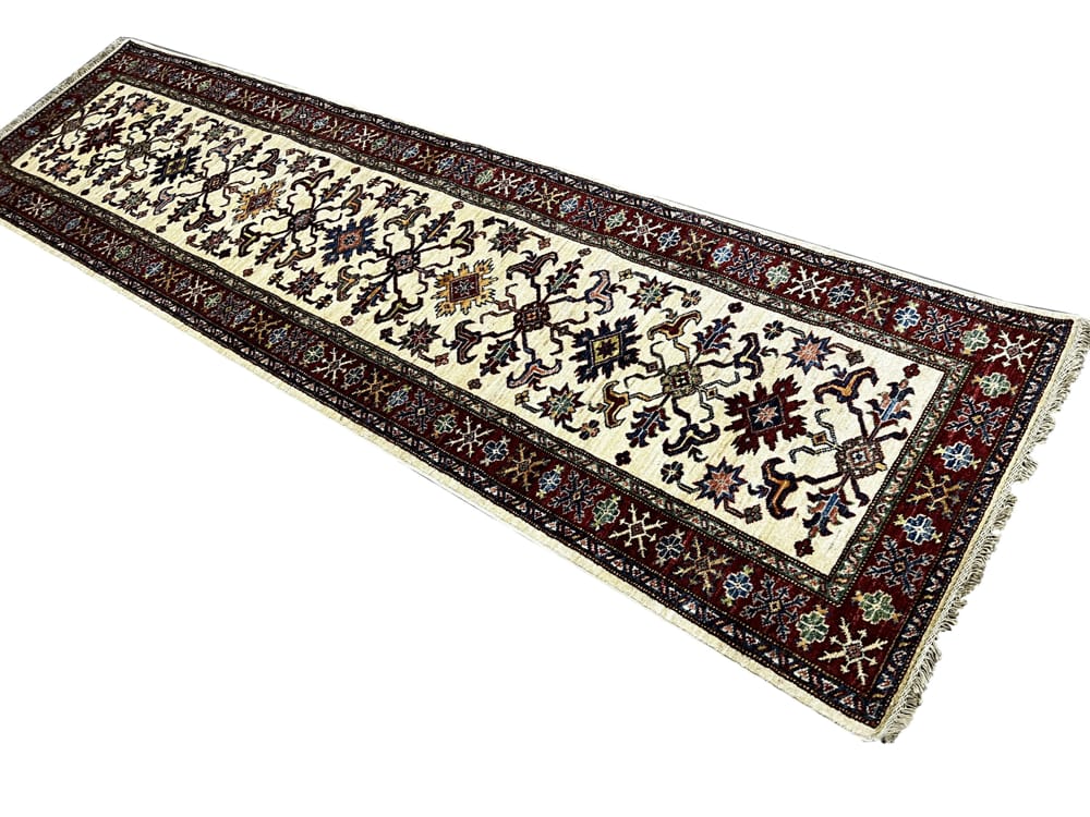 Rug# 26487. Afghan Chechen weave hall runner, circa 2010, 19th century Kazak inspired, HSW & Veg dyes, size 295x80 cm (2)
