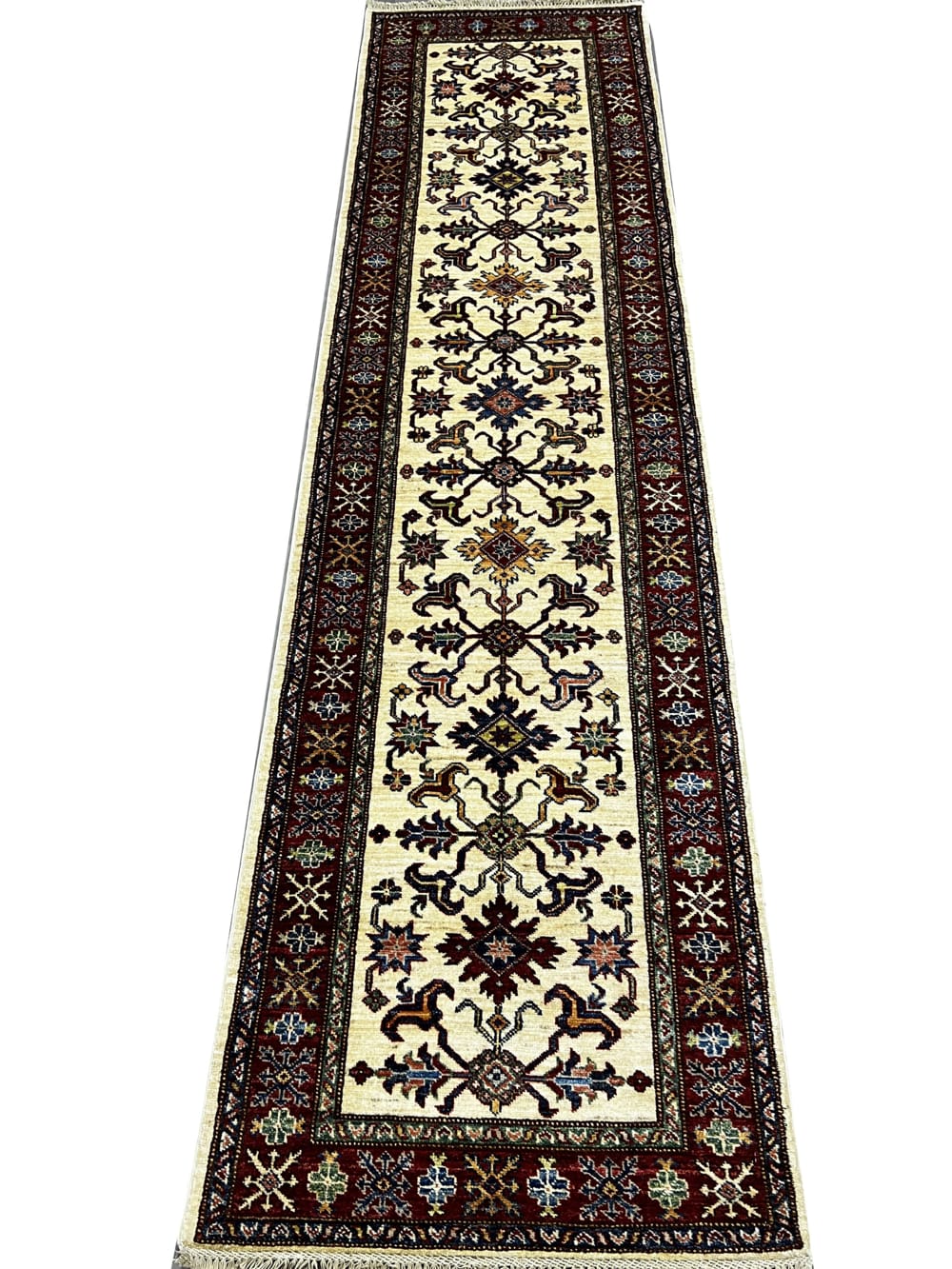 Rug# 26487. Afghan Chechen weave hall runner, circa 2010, 19th century Kazak inspired, HSW & Veg dyes, size 295x80 cm