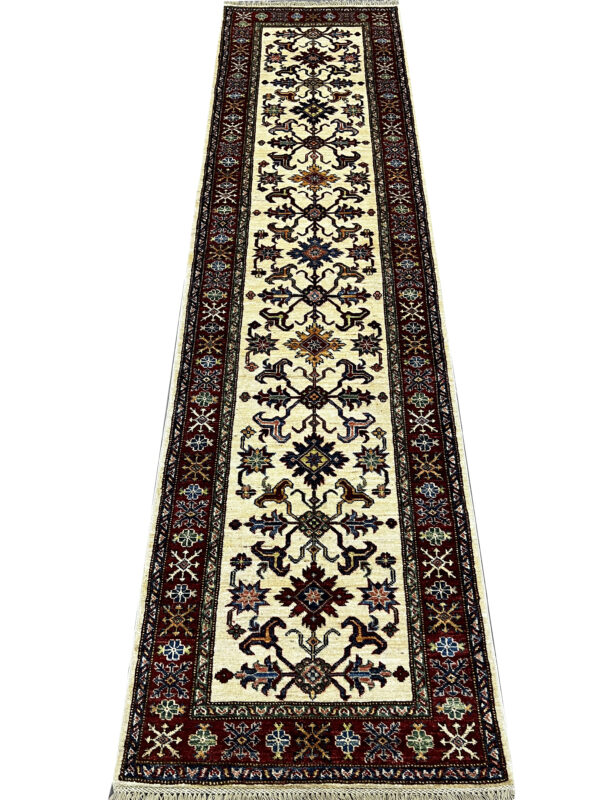 Rug# 26488. Afghan Chechen weave hall runner, circa 2010, 19th century Kazak inspired, HSW & Veg dyes, size 294x80 cm
