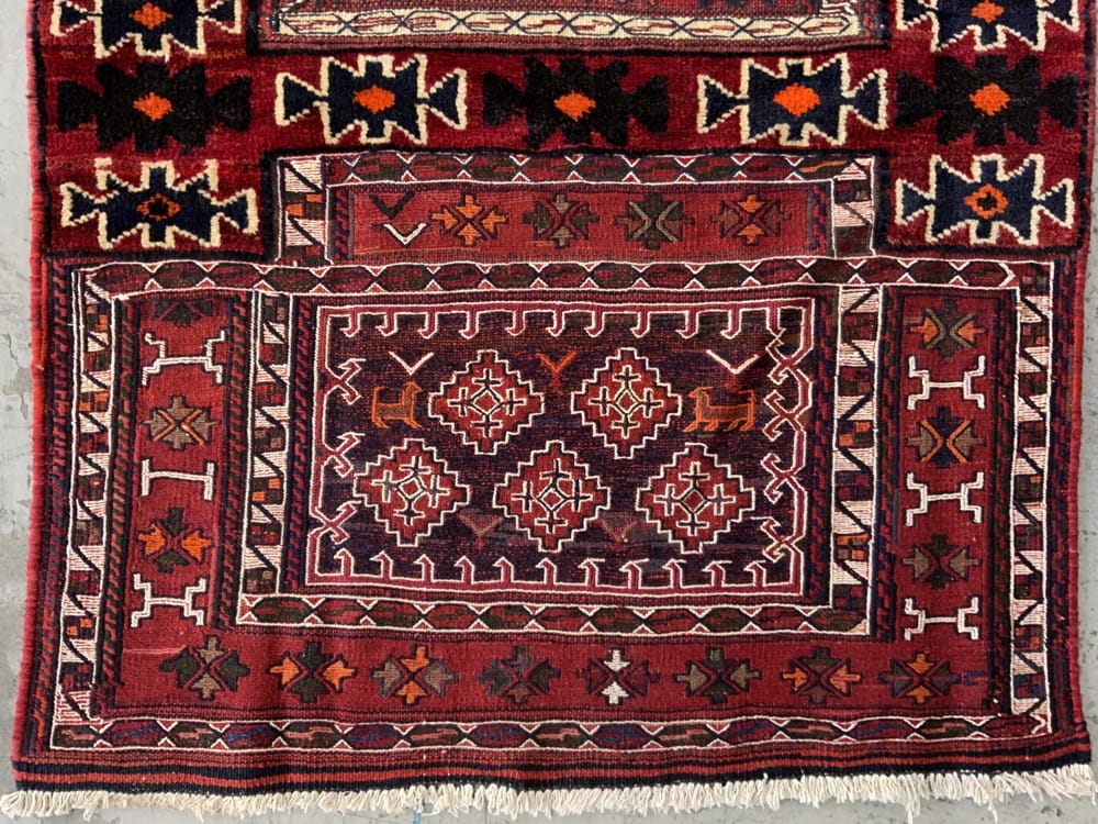 Rug# 10491, Nomadic Luri Saumak & kilim Tacheh or Grain bag-face, c.1940, Persia, size 250x100 cm (3)