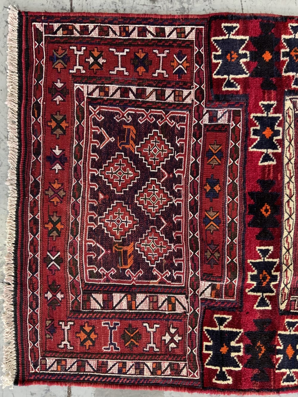Rug# 10491, Nomadic Luri Saumak & kilim Tacheh or Grain bag-face, c.1940, Persia, size 250x100 cm (5)