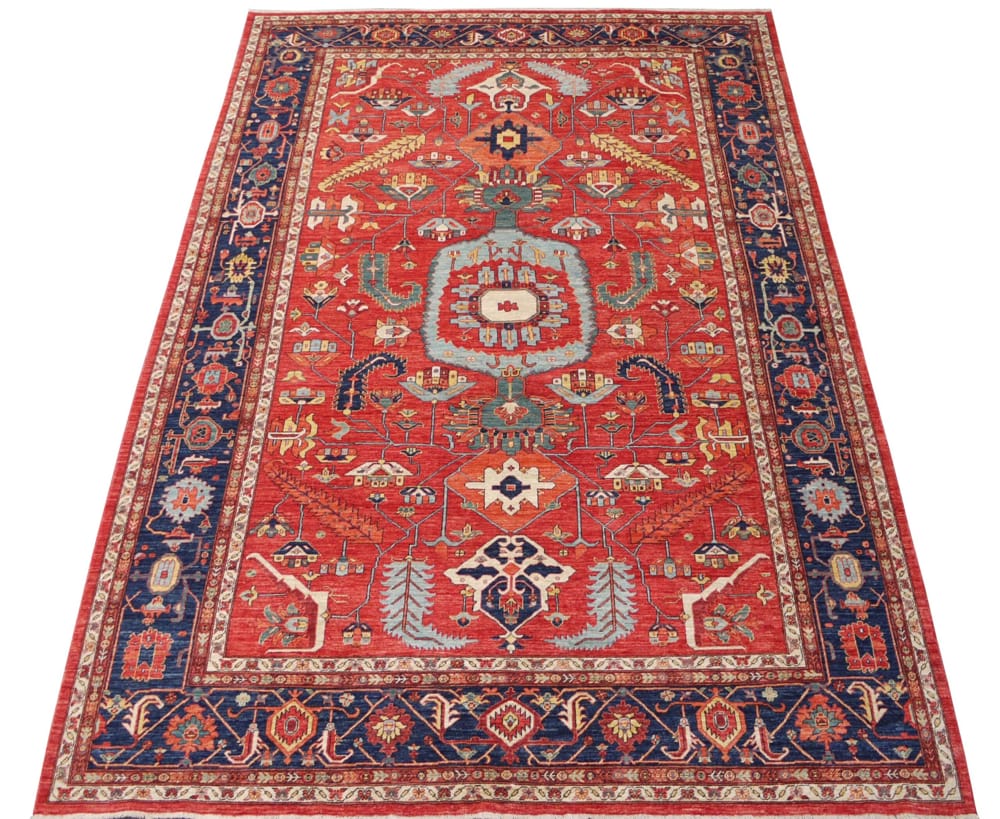 Rug# 26225, Afghan Turkaman weave, 19th century Heriz Serapi design, HSW, veg dyes, rare, custom made Size 401x272 cm (2)