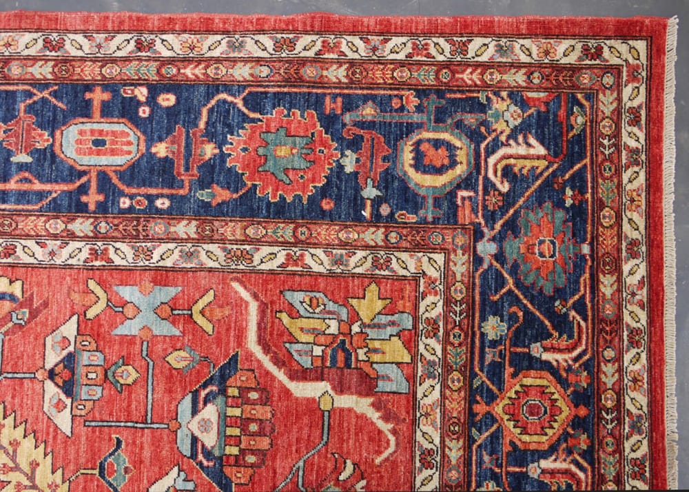 Rug# 26225, Afghan Turkaman weave, 19th century Heriz Serapi design, HSW, veg dyes, rare, custom made Size 401x272 cm (5)