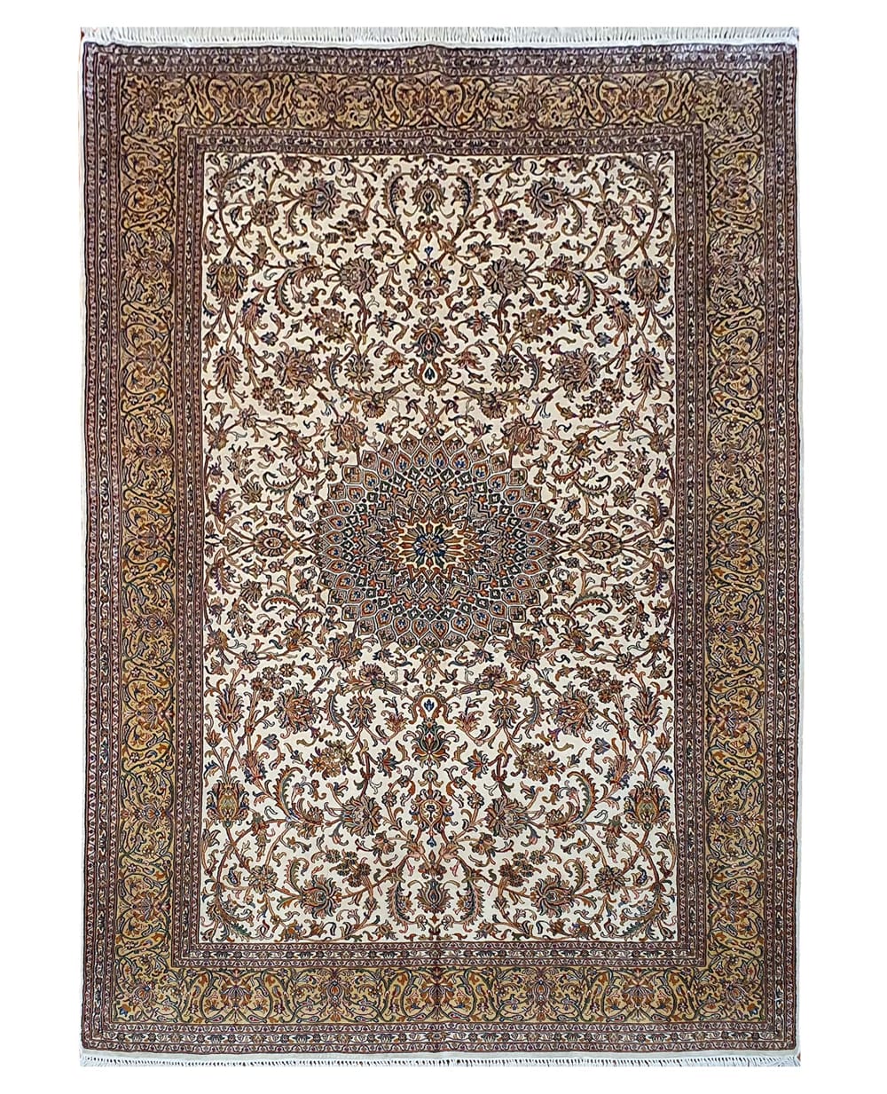Rug# 30016, Superfine Kashmir silk on silk, total 3,076,800 knots, Mogul tree of life , size 194x122 cm, RRP$9000, on special $3550 (2)
