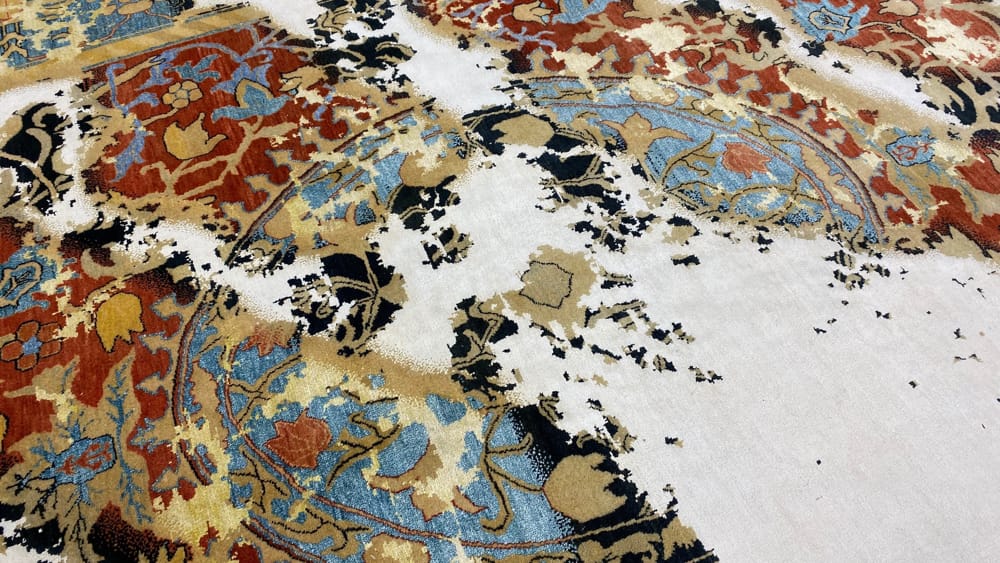 Rug# 30901, new Erased Heritage design, vegetable dyes, very fine wool & art silk pile, size 324x245 cm (4)