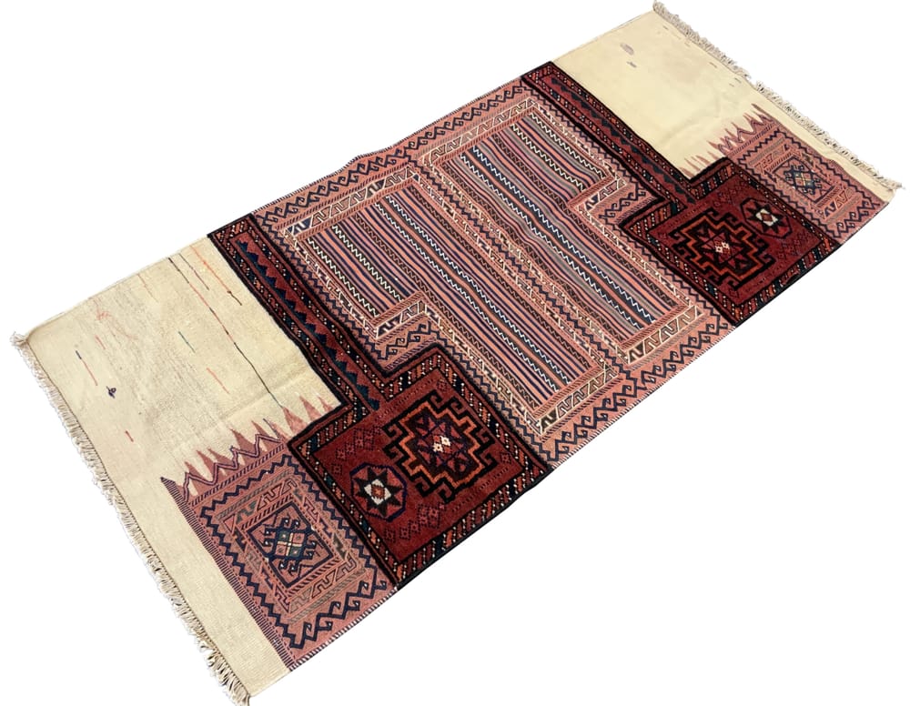 Rug# 10493, Antique Luri Saumak & kilim Tacheh or Grain bag-face, c.1920, Persia, size 191x90 cm (2)