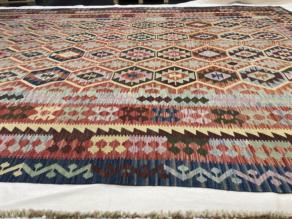 Rug# 24418, Superfine Afghan flatweave Kilim, modern design, veg dyes, size 483x318 cm (5)