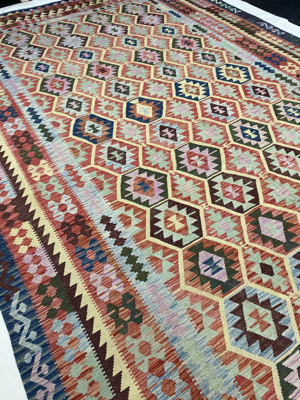 Rug# 24418, Superfine Afghan flatweave Kilim, modern design, veg dyes, size 483x318 cm (6)