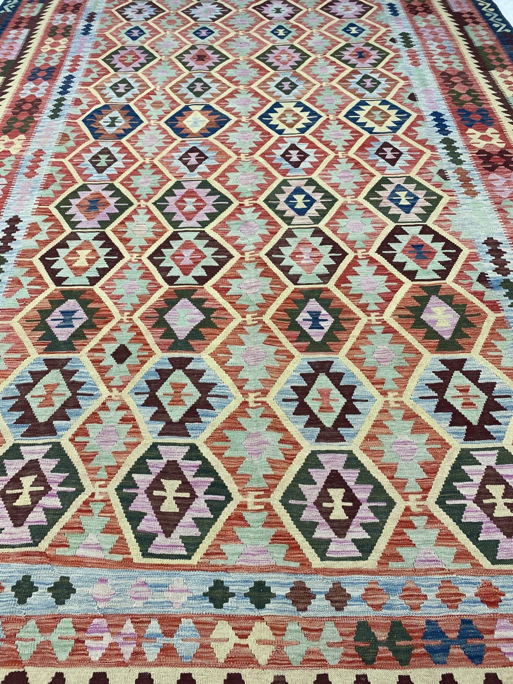Rug# 24418, Superfine Afghan flatweave Kilim, modern design, veg dyes, size 483x318 cm (7)