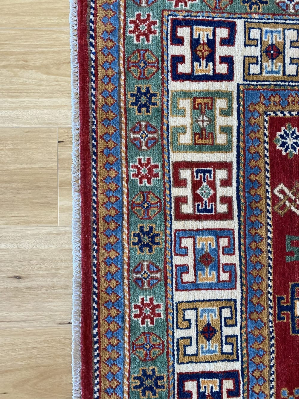 Rug# 26025, Afghan Turkaman weave, handspun wool pile, vegetable dyes, Kazak design, c.2010, size 273x18 (5)