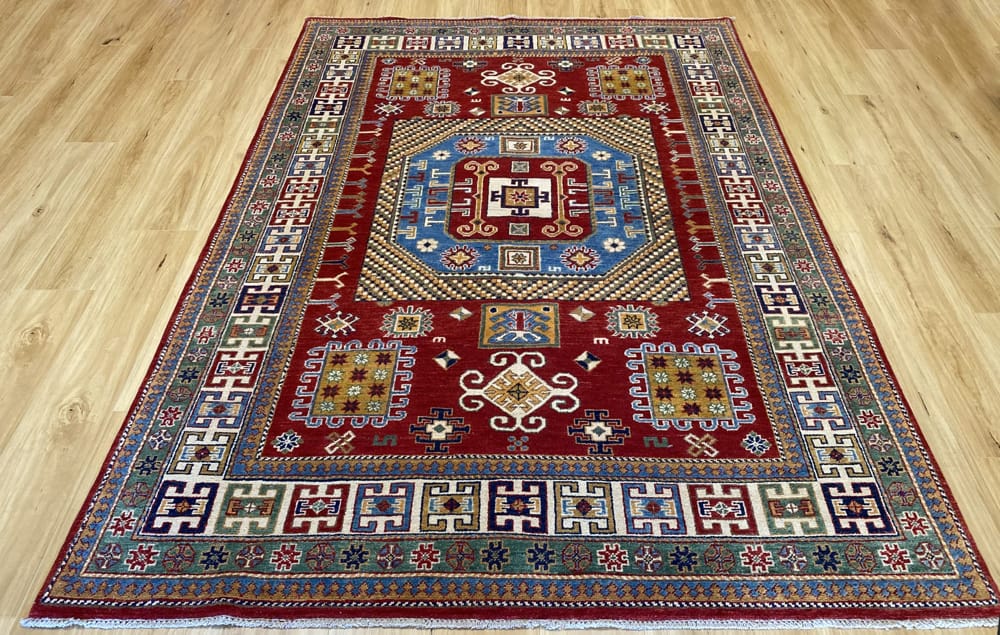 Rug# 26025, Afghan Turkaman weave, handspun wool pile, vegetable dyes, Kazak design, c.2010, size 273x181 cm