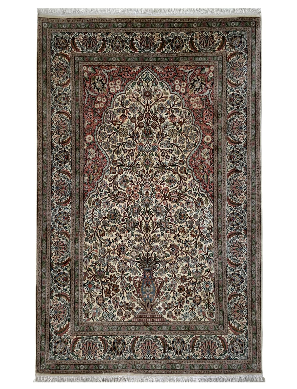 Rug# 31211, Fine Srinagar, 100% silk pile on a cotton warp and weft, Tree Of Life , Kashmir , India, Size 188x123 cm