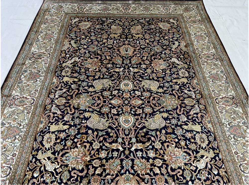 Rug# 31223, Fine Srinagar, 100% silk pile on a cotton warp and weft, Classic Safavid floral, , Kashmir , India, Size 281x183 cm (5)