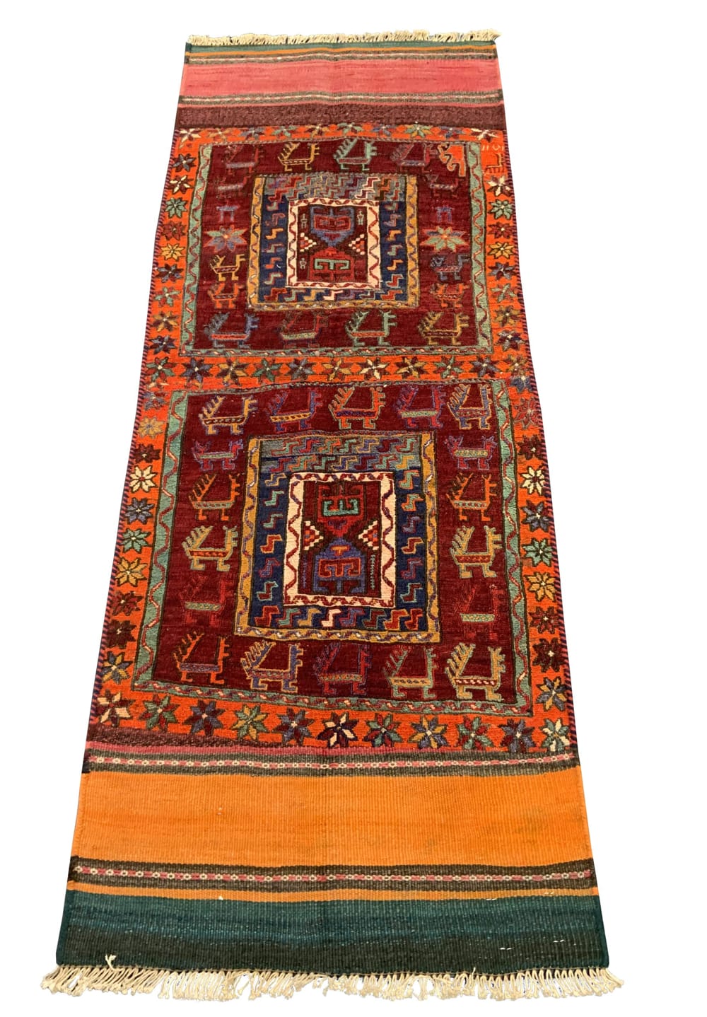 Rug# 10468, Azari-Saumak, circa 1940, khorjeen face, all wool, Rare & collectable, Persia, size 160x59 cm (1)