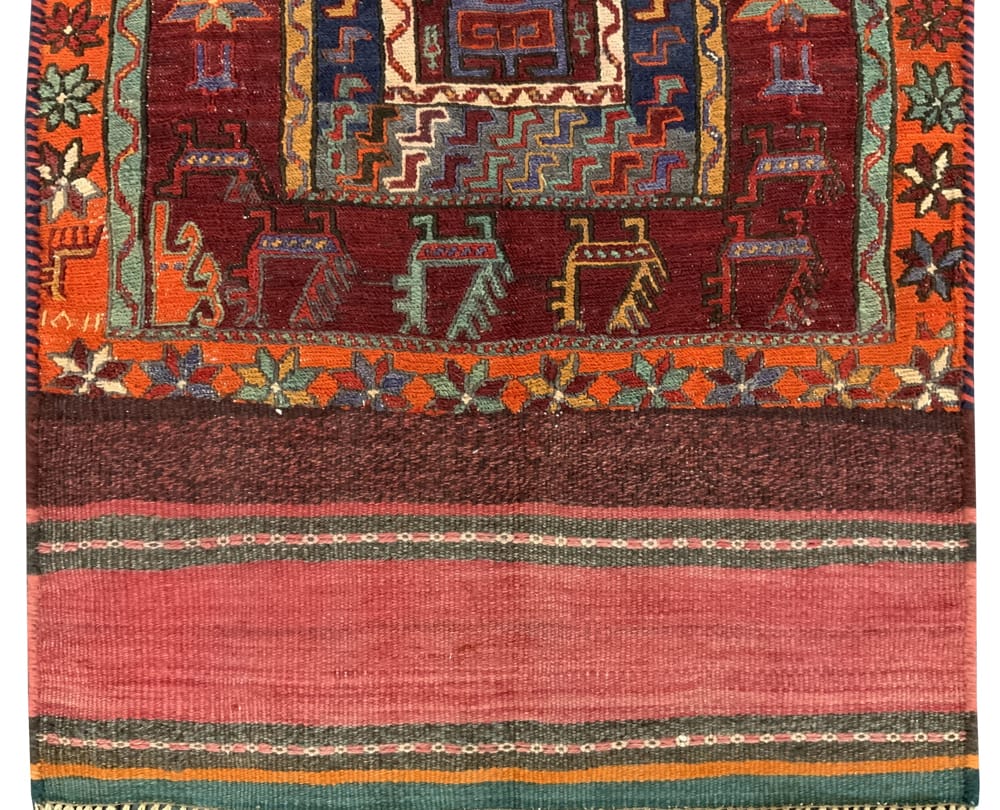 Rug# 10468, Azari-Saumak, circa 1940, khorjeen face, all wool, Rare & collectable, Persia, size 160x59 cm (4)