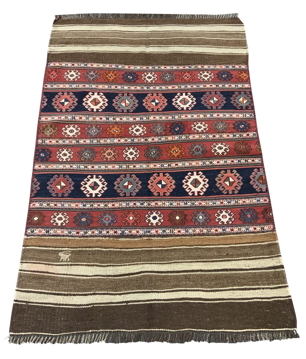 Rug# 10477, Vintage Azari-Saumak, circa 1930, Mafresh face, fine wool, Rare & collectable, Persia, size 162x106 cm (1)