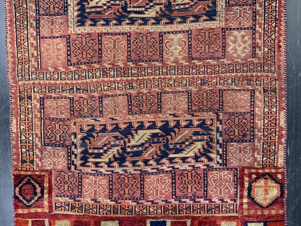 Rug# 10494, antique Luri Saumak & kilim Tacheh or Grain bag-face, c.1920, Persia, size 234x103 cm (3)