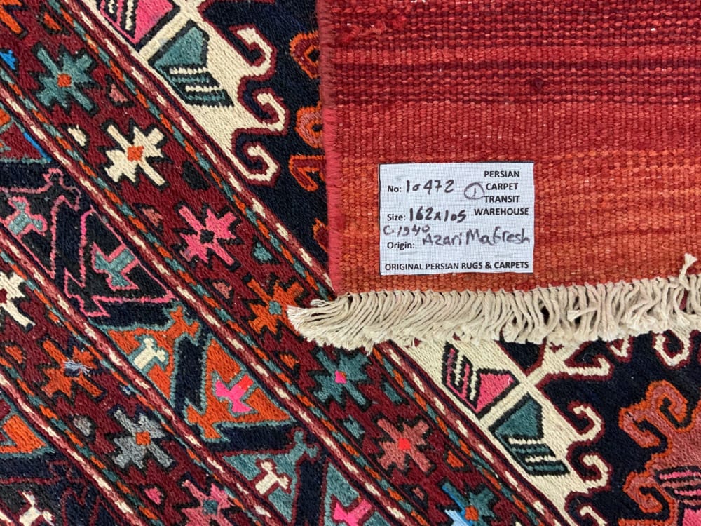 Rug# 10472, Vintage Azari-Saumak, circa 1940, Mafresh face, fine wool, Rare & collectable, Persia, size 162x105 cm (5)