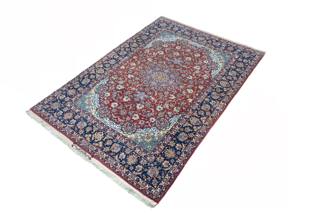 Rug# 45324 , Superfine signed Isfehan, fine wool and silk pile on full silk foundation, Shahabbassi flowers with medallion design, circa 1970, Persia, size 222x158 cm (2)