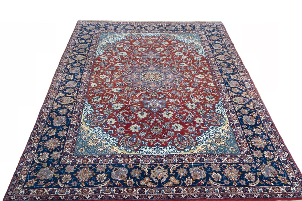 Rug# 45324 , Superfine signed Isfehan, fine wool and silk pile on full silk foundation, Shahabbassi flowers with medallion design, circa 1970, Persia, size 222x158 cm (4)